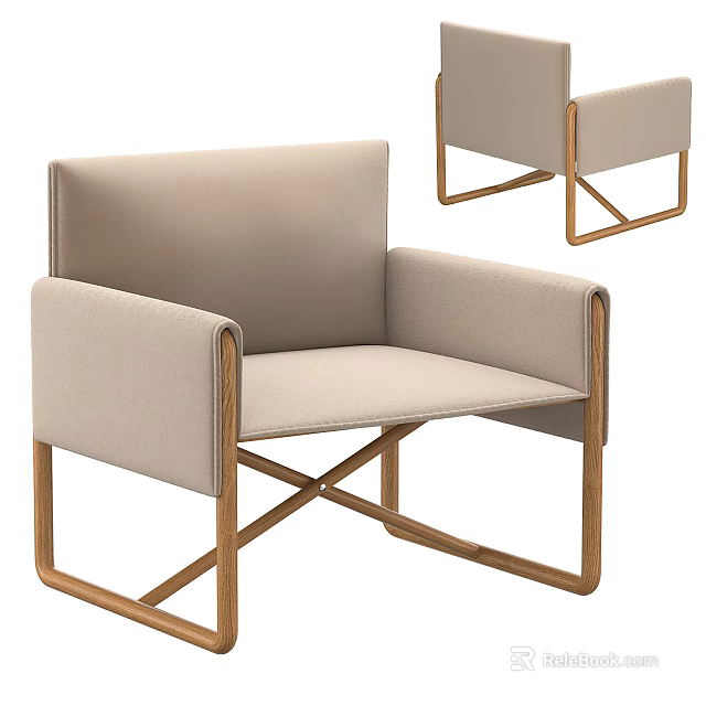 Modern Beige Accent Chair with Fabric Upholstery and Wooden Frame for Living Room 3d model 