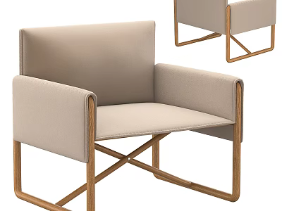 Modern Beige Accent Chair with Fabric Upholstery and Wooden Frame for Living Room 3d model