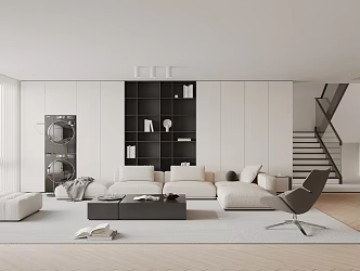 Modern Minimalist Villa Living Room Sofa Coffee Table Combination Leisure Sofa Chair Decorations Fantasy Curtain Living Room Without Main Lamp 3d model