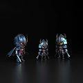 Three Cartoon Style Armored Characters With Glowing Eyes And Cloaks On Black Background