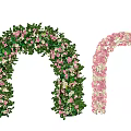Two Charming Garden Flower Arches With Green Leaves Pink And Yellow Blooms