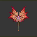Mythical Fantasy Creature With Vibrant Red Orange Wings Pink Green Accents Green Stem Orange Orb