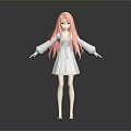 Game Movie Character With Pink Long Hair White Dress Arms Outstretched 3D Model Dark Background