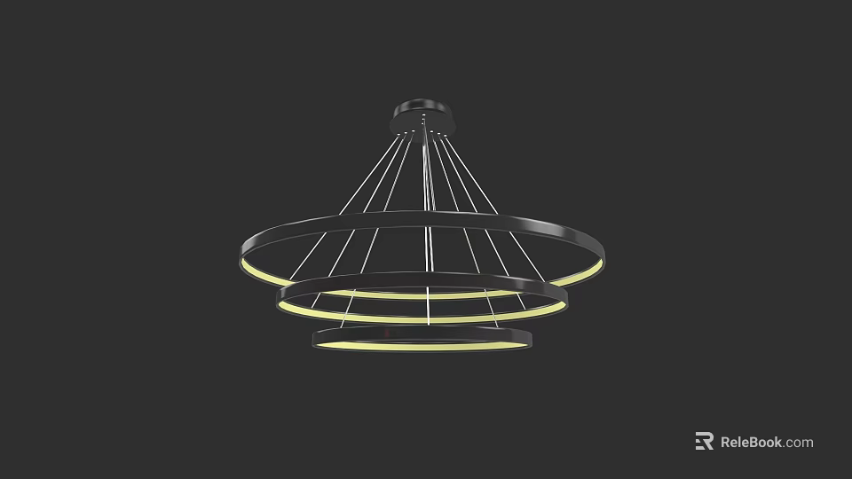 Modern Black Frame Chandelier With Multi Layer Circular Rings And LED Lights 3d model 
