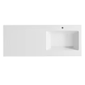 Modern White Rectangular Washbasin Design With Sleek Countertop For Bathroom Vanity