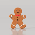 Brown Gingerbread Man With White Frosting Decorations Red Bow Tie And Black Buttons