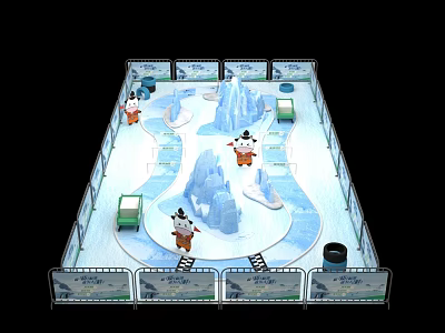 Enclosed Ice Rink Fitness Space With Sculptures Steps And People Exercising 3d model