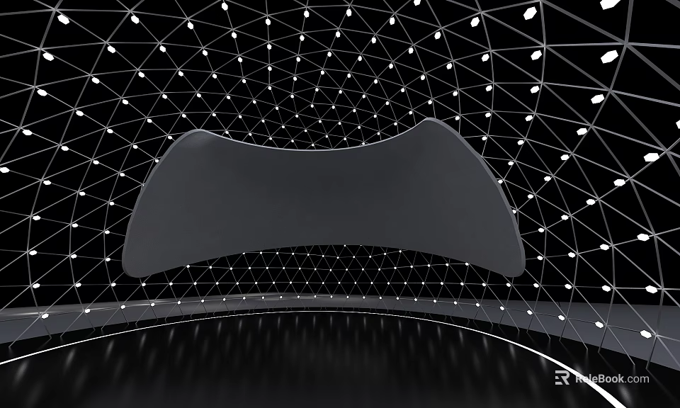 Abstract Geometric Grid Structure With Black Curved Surface And Dots Design 3d model 