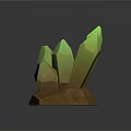 Decorative Ornament Set With Green Crystal Like Pieces And Polygonal Brown Base