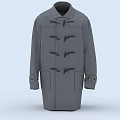 Gray Long Length Coat With Horn Buttons Pockets And Cuff Details