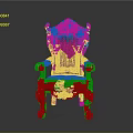Ornate Red Wooden Armchair With Silver Carved Decorations And Luxury Design