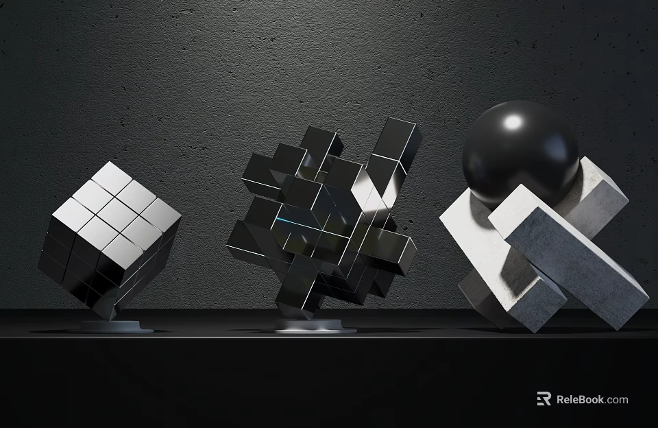 Modern Geometric Decorative Ornament Set With Cube Sphere And Abstract Sculptures 3d model 