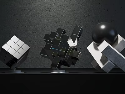 Modern Geometric Decorative Ornament Set With Cube Sphere And Abstract Sculptures 3d model