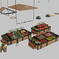 Wooden and Metal Fruit Display Shelves for Organized Retail Fresh Fruits Display with Plant Decor