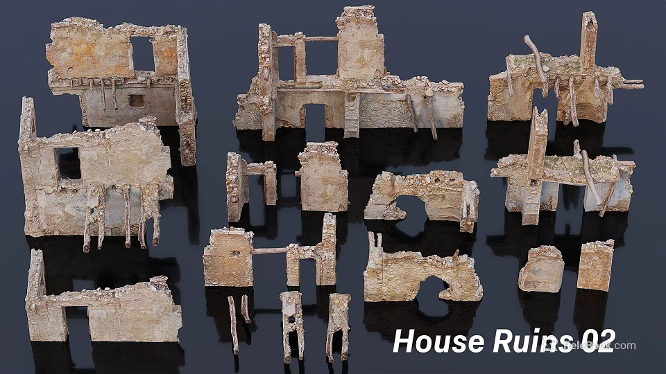 Ancient House Ruins With Weathered Stone Walls Arches And Structural Fragments 3d model 