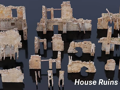 Ancient House Ruins With Weathered Stone Walls Arches And Structural Fragments 3d model
