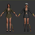Two Female Character Models In Military And Captain Uniforms With Standing Poses