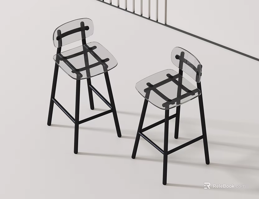 Modern Transparent Bar Stools with Black Metal Frame for Kitchen Counter Seating Design 3d model 