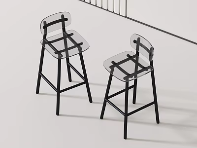 Modern Transparent Bar Stools with Black Metal Frame for Kitchen Counter Seating Design 3d model