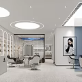 Modern White Beauty Hair Salon Interior With Round Ceiling Lights Styling Chairs And Mirrors