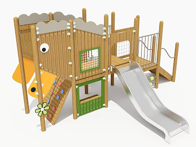 Wooden Children's Playground Equipment With Slide And Ladder 3d model