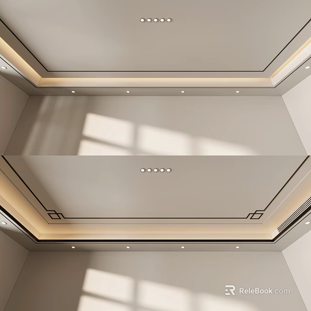 Modern Elegant Ceiling Design With Recessed Lights Decorative Trim And LED Light Strips 3d model