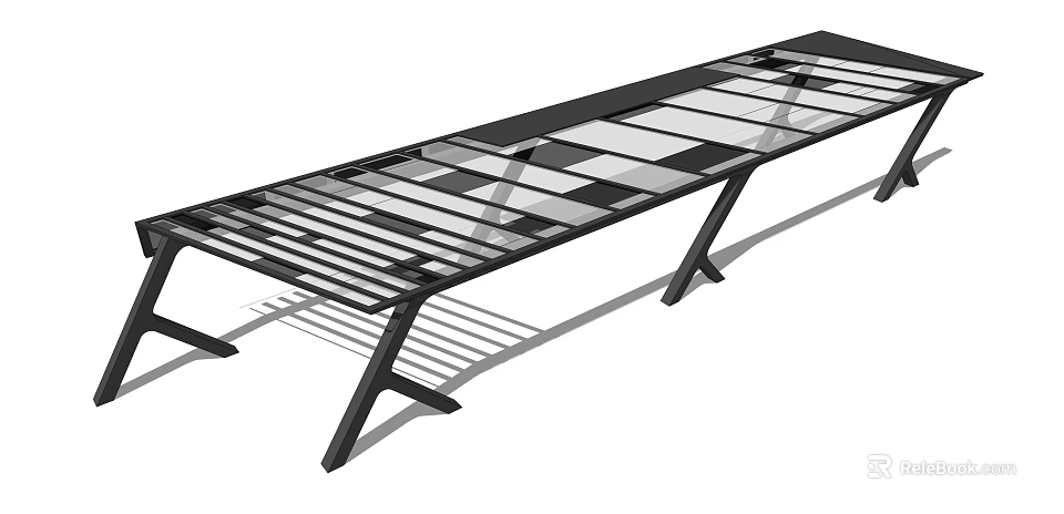 Modern Metal Pergola Featuring Grid Top Structure And Black Support Legs 3d model 