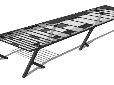 Modern Metal Pergola Featuring Grid Top Structure And Black Support Legs 3d model