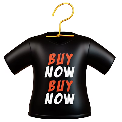 Black T Shirt With BUY NOW BUY NOW Print On Yellow Hanger 3d model