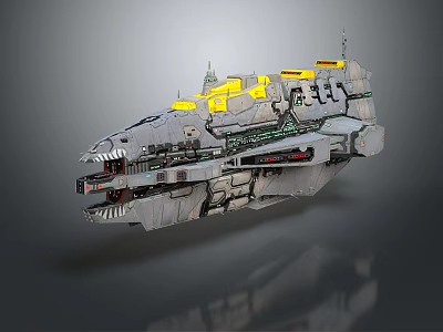 Futuristic Sci Fi Massive Spaceship Exterior Design With Yellow Accents And Mechanical Details 3d model
