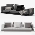 Modern Grey Multi Seater Sofa With Plush Pillows Blanket And Side Table 3d model