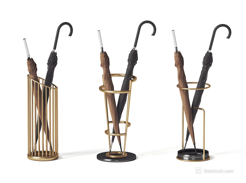 Modern Gold Black Metal Umbrella Stands Holding Umbrellas Home Living Accessories 3d model 