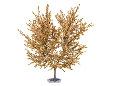 Golden Arbor Tree With Golden Leaves And Slender Trunk On Base Stand 3d model