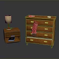 Wooden Dresser And Nightstand With Table Lamp And Christmas Stocking Decor