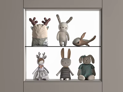 Plush Stuffed Animal Toys Collection With Deer Rabbit And Fish Character Designs 3d model