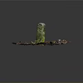 Green Moss Covered Column On Colorful Textured Base With Small White Elements