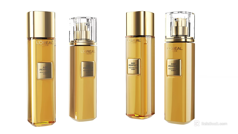 L'OREAL Gold Skincare Serum Bottles Set of Four With Transparent Design And Sprayer 3d model 
