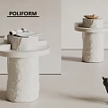 Textured Stone Modern Side Table With Cylindrical Base Round Top And Small Decor Items 3d model