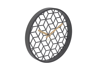 Fossil Modern Wall Clock With Black Frame Hexagonal Grid And Golden Hands 3d model