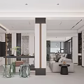 Modern Living and Dining Room Interior Design With White Blinds Sofa Coffee Table And Plants