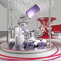 Exhibition Booth Design With Red And White Elements And Circular Display Structures 3d model