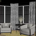 Casual Sofa Set With Two Armchairs Small Round Table Decorative Vase And Large Windows