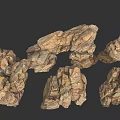 3D Rendered Natural Stone Wood Models With Textured Surfaces And Organic Shapes