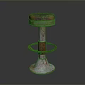 Rustic Metal Furniture Stool With Round Top Ring Support And Flared Base