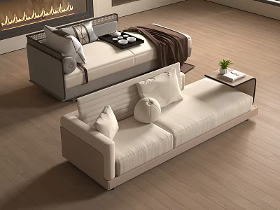 Modern Elegant Chaise Lounge With Comfortable Cushions And Neutral Tones In Living Room Interior 3d model