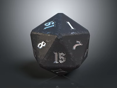 Decorative Black Polyhedral Dice With Metallic Numbers For Home Furniture 3d model