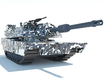 Modern Military Tank With Camouflage Paint Long Cannon Barrel And Turret Mounted Machine Gun 3d model