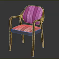 Modern Accent Chair With Wooden Armrests And Striped Fabric Upholstered Seat