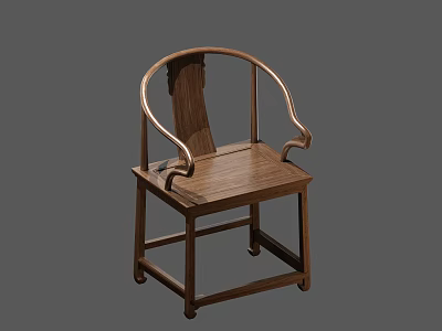 Traditional Chinese Wooden Armchair With Curved Armrests And Solid Wood Frame 3d model