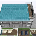Roof Top Transparent Swimming Pool With People Swimming And Greenery Around Building